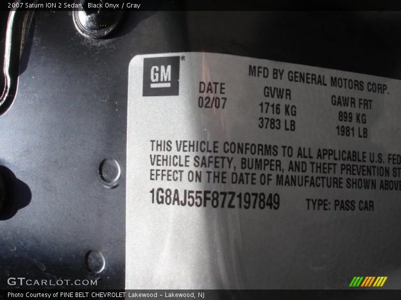 Black Onyx / Gray 2007 Saturn ION 2 Sedan