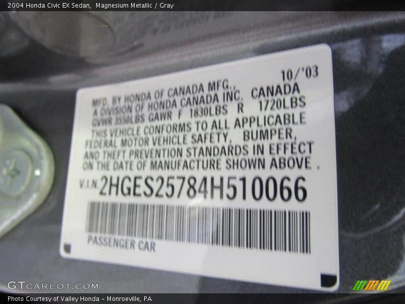 Magnesium Metallic / Gray 2004 Honda Civic EX Sedan