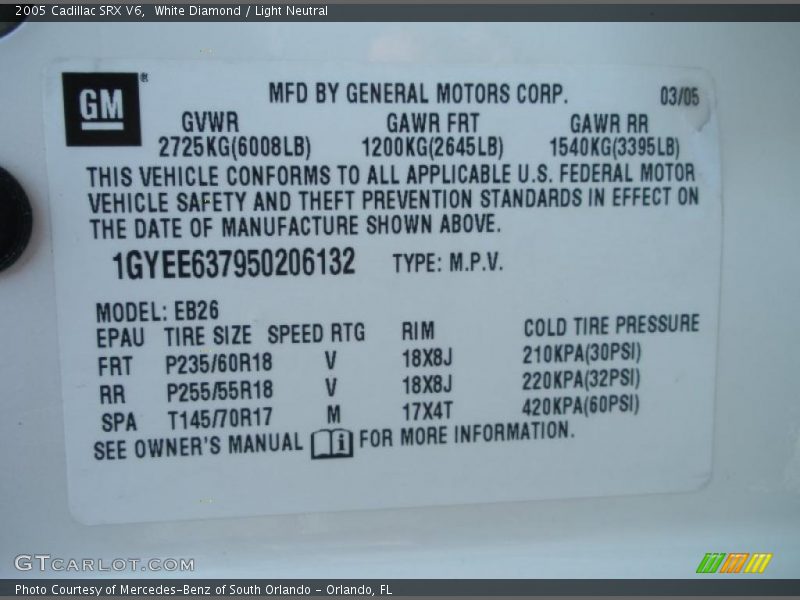 White Diamond / Light Neutral 2005 Cadillac SRX V6