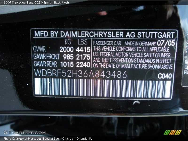 Black / Ash 2006 Mercedes-Benz C 230 Sport