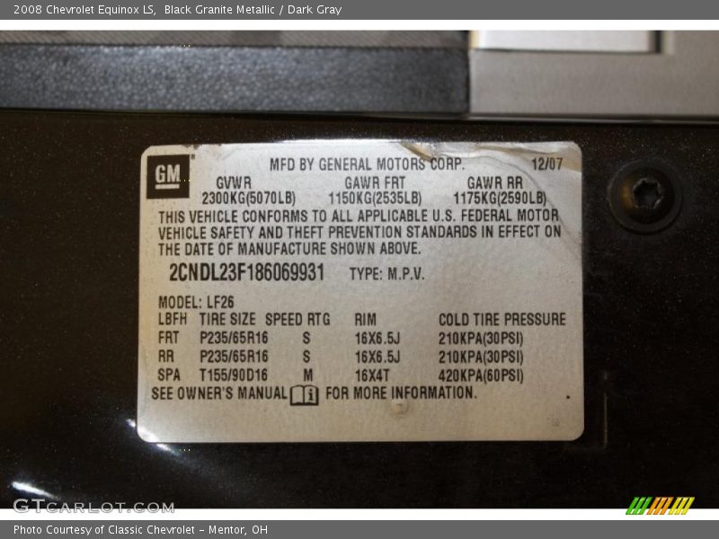 Black Granite Metallic / Dark Gray 2008 Chevrolet Equinox LS