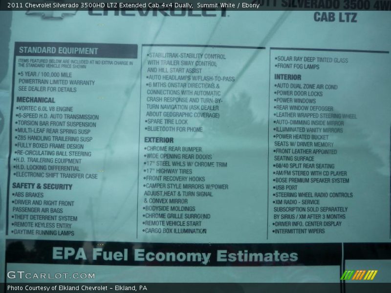  2011 Silverado 3500HD LTZ Extended Cab 4x4 Dually Window Sticker
