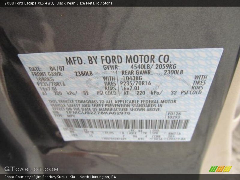 Black Pearl Slate Metallic / Stone 2008 Ford Escape XLS 4WD