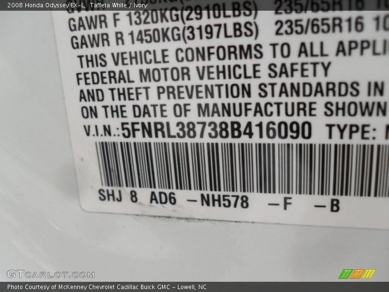 Taffeta White / Ivory 2008 Honda Odyssey EX-L
