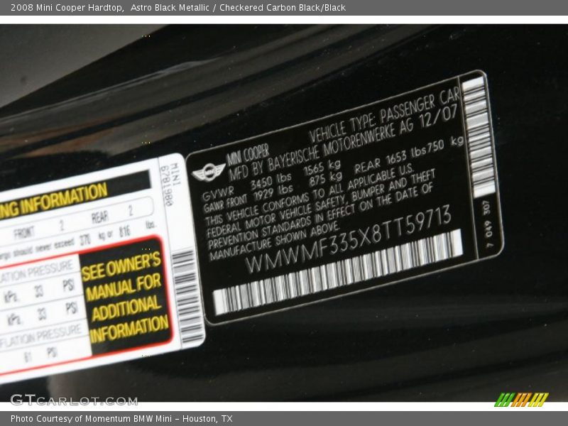 Astro Black Metallic / Checkered Carbon Black/Black 2008 Mini Cooper Hardtop