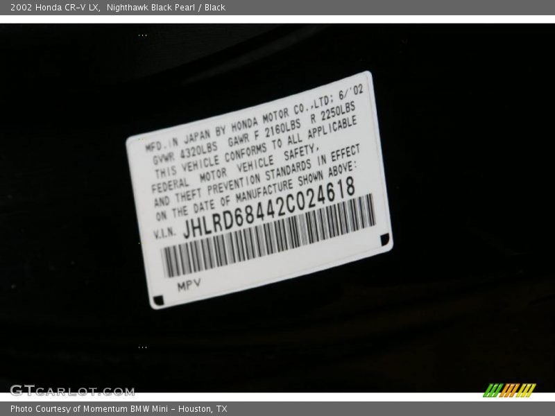 Nighthawk Black Pearl / Black 2002 Honda CR-V LX
