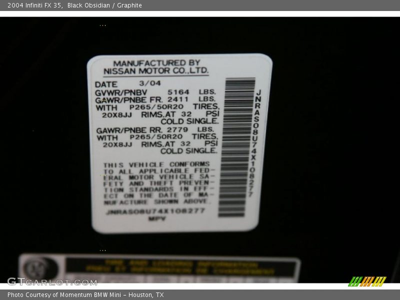 Black Obsidian / Graphite 2004 Infiniti FX 35