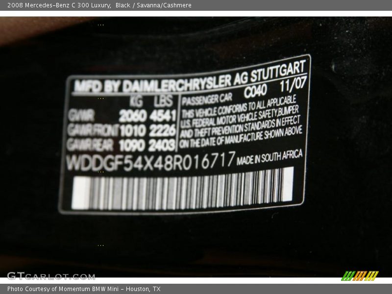 Black / Savanna/Cashmere 2008 Mercedes-Benz C 300 Luxury