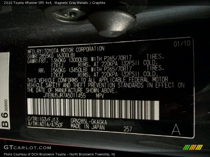 Magnetic Gray Metallic / Graphite 2010 Toyota 4Runner SR5 4x4
