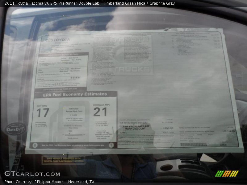 Timberland Green Mica / Graphite Gray 2011 Toyota Tacoma V6 SR5 PreRunner Double Cab