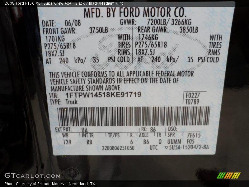 Black / Black/Medium Flint 2008 Ford F150 XLT SuperCrew 4x4