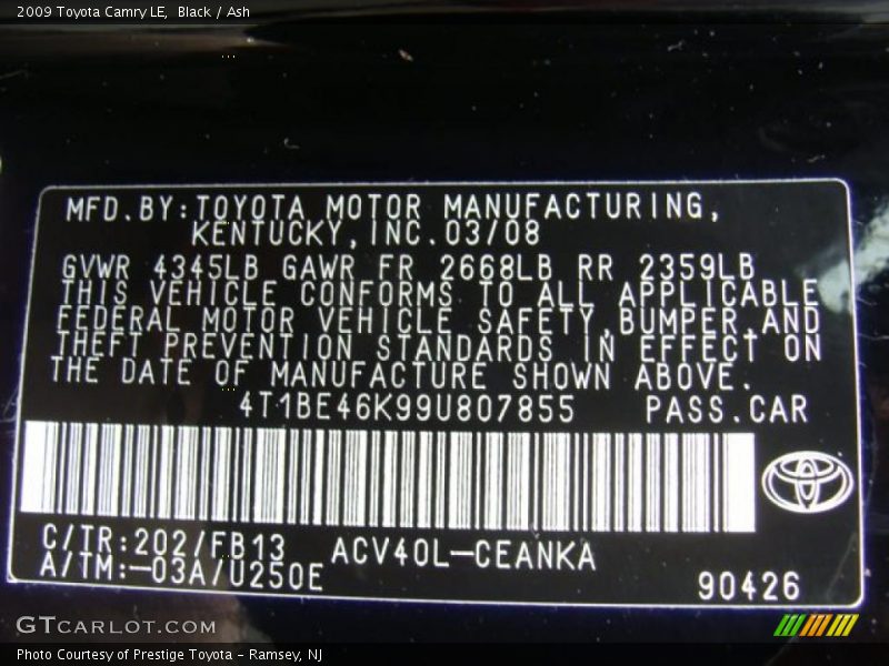 Black / Ash 2009 Toyota Camry LE
