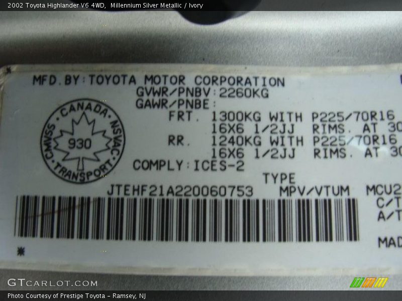 Millennium Silver Metallic / Ivory 2002 Toyota Highlander V6 4WD