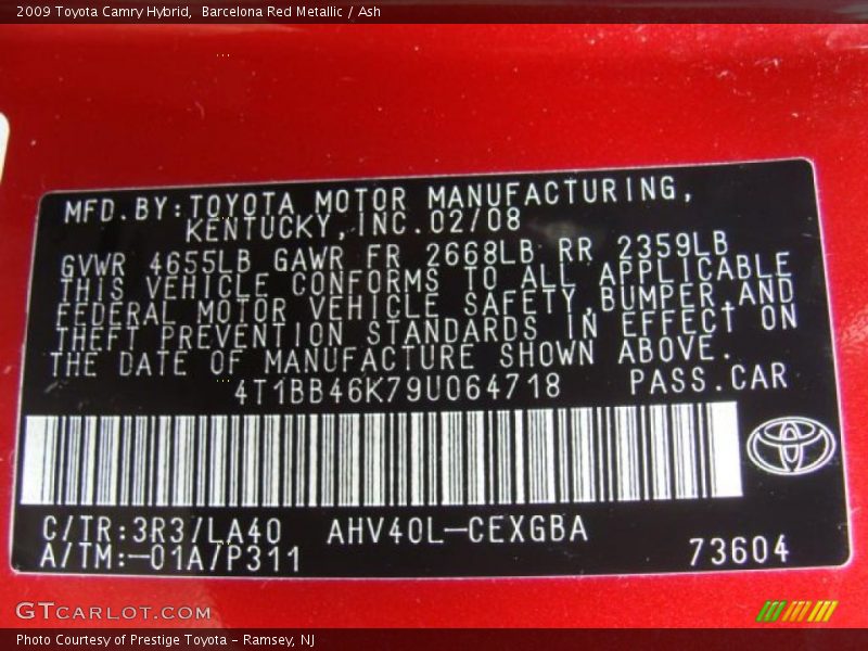 Barcelona Red Metallic / Ash 2009 Toyota Camry Hybrid