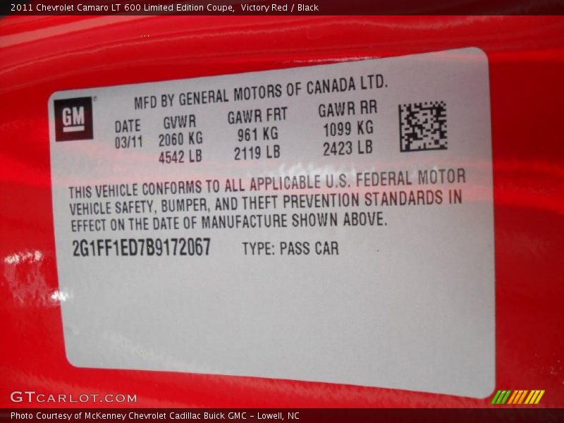 Victory Red / Black 2011 Chevrolet Camaro LT 600 Limited Edition Coupe