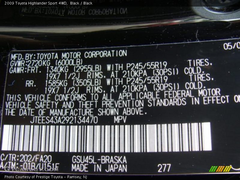 Black / Black 2009 Toyota Highlander Sport 4WD