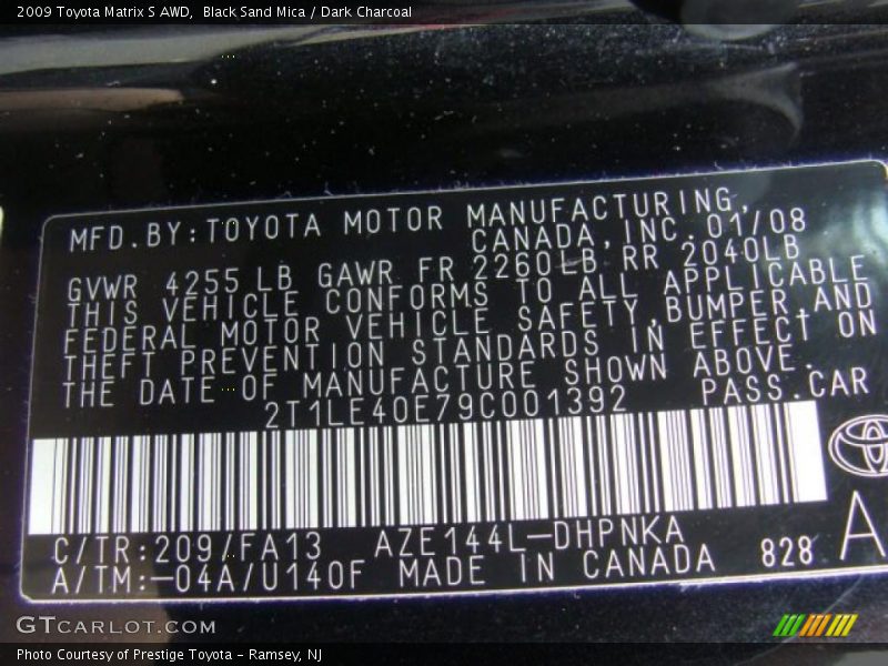 Black Sand Mica / Dark Charcoal 2009 Toyota Matrix S AWD