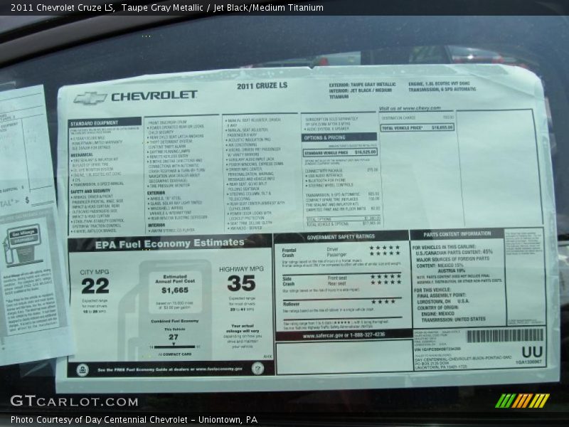 Taupe Gray Metallic / Jet Black/Medium Titanium 2011 Chevrolet Cruze LS