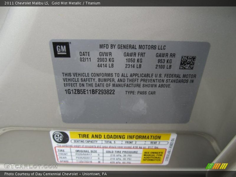 Gold Mist Metallic / Titanium 2011 Chevrolet Malibu LS