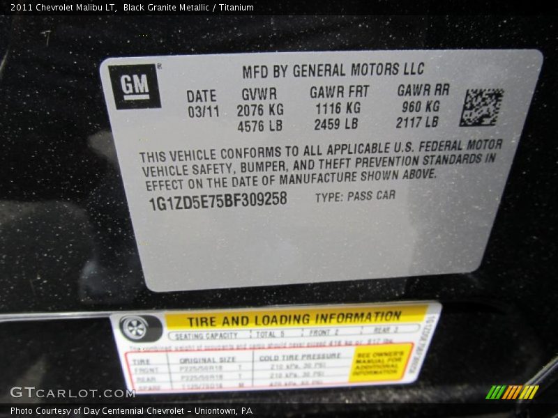 Black Granite Metallic / Titanium 2011 Chevrolet Malibu LT