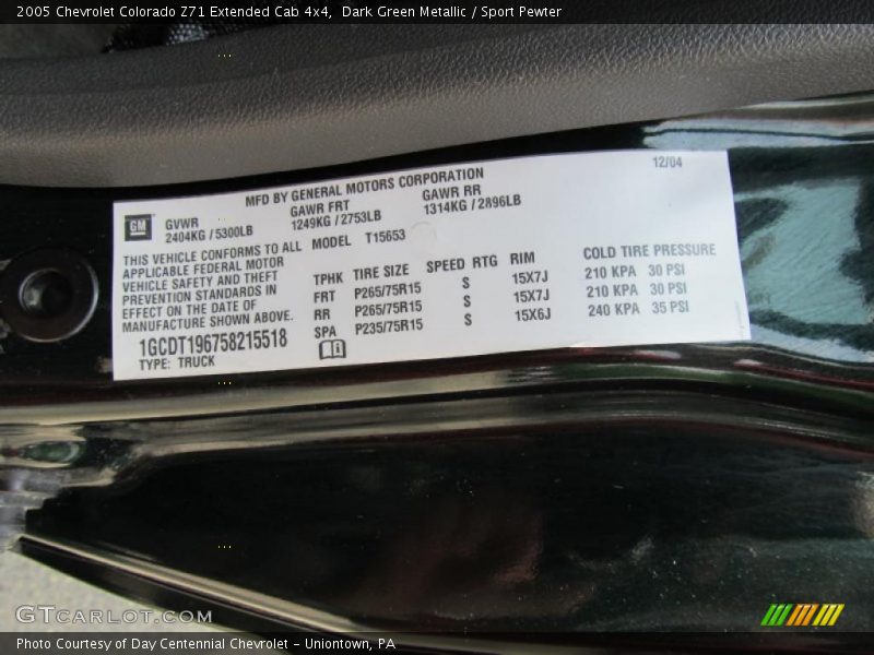 Dark Green Metallic / Sport Pewter 2005 Chevrolet Colorado Z71 Extended Cab 4x4