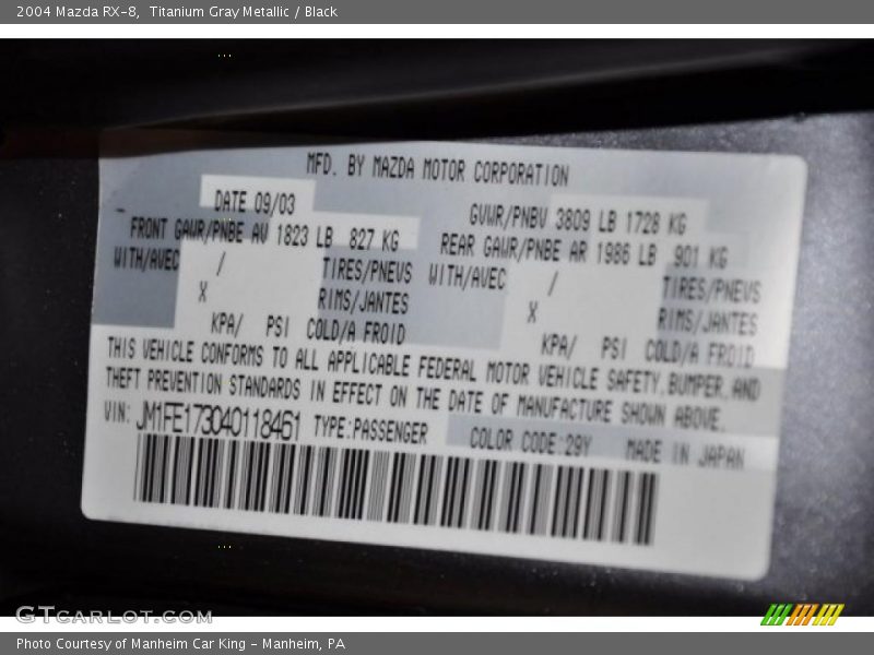 Titanium Gray Metallic / Black 2004 Mazda RX-8