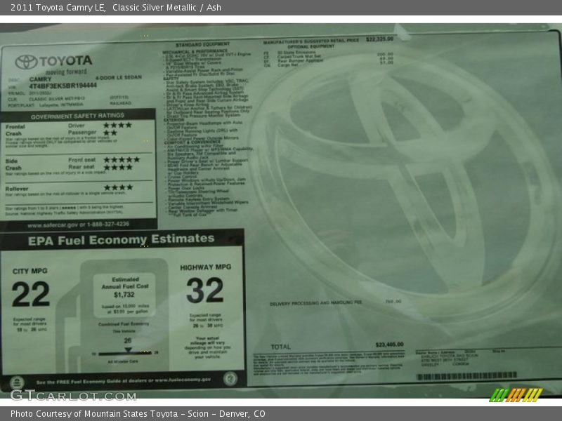 Classic Silver Metallic / Ash 2011 Toyota Camry LE