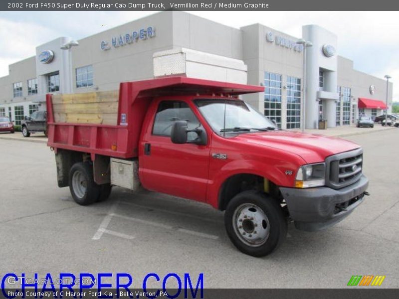 Vermillion Red / Medium Graphite 2002 Ford F450 Super Duty Regular Cab Dump Truck