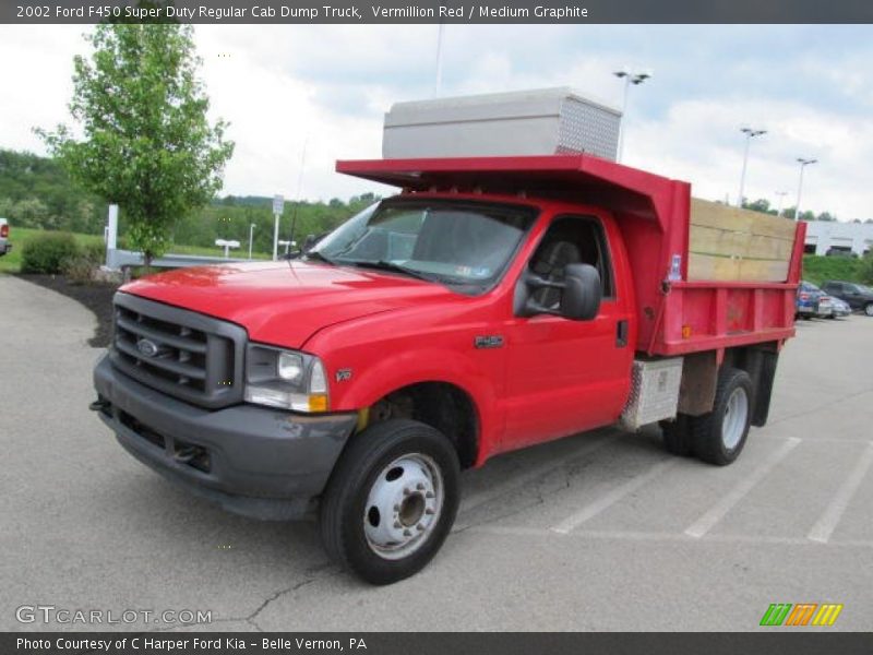 Vermillion Red / Medium Graphite 2002 Ford F450 Super Duty Regular Cab Dump Truck