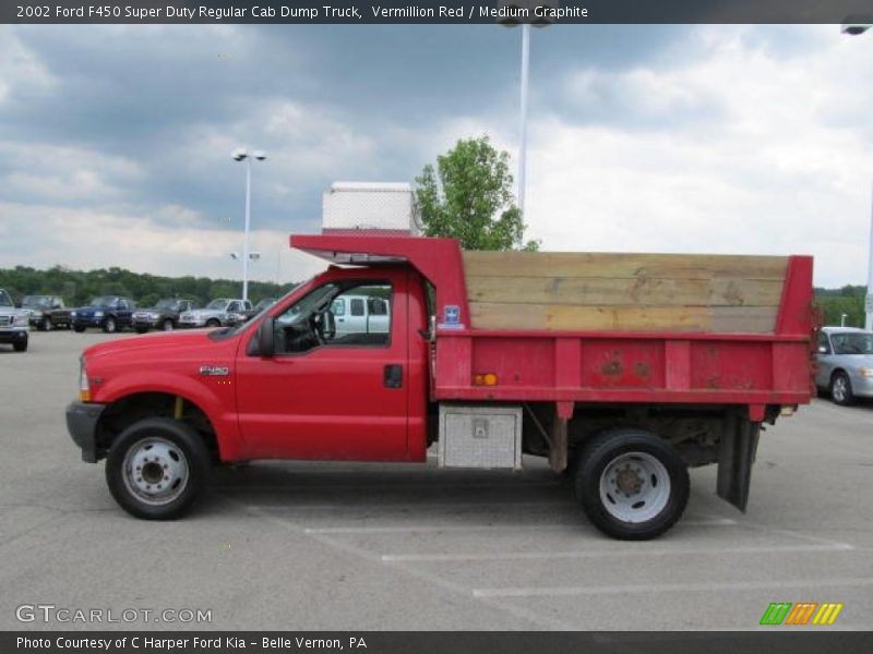 Vermillion Red / Medium Graphite 2002 Ford F450 Super Duty Regular Cab Dump Truck