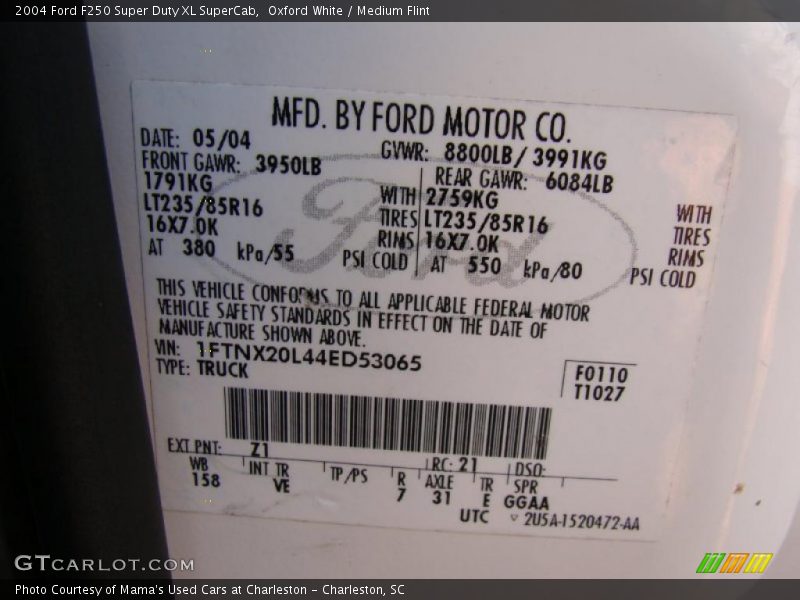 Oxford White / Medium Flint 2004 Ford F250 Super Duty XL SuperCab