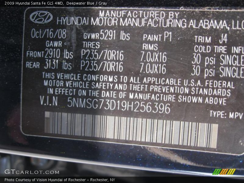 Deepwater Blue / Gray 2009 Hyundai Santa Fe GLS 4WD