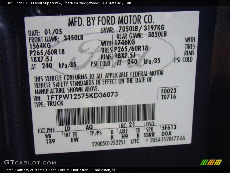 Medium Wedgewood Blue Metallic / Tan 2005 Ford F150 Lariat SuperCrew