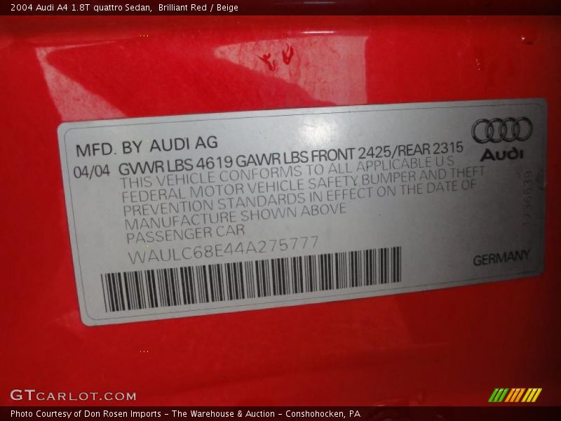 Brilliant Red / Beige 2004 Audi A4 1.8T quattro Sedan