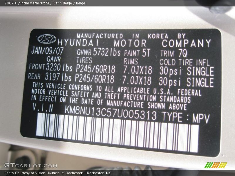 Satin Beige / Beige 2007 Hyundai Veracruz SE