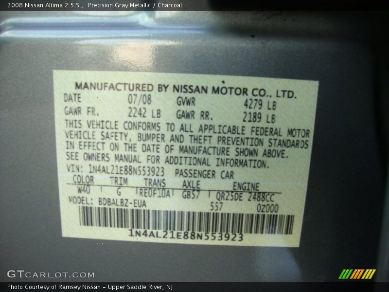Precision Gray Metallic / Charcoal 2008 Nissan Altima 2.5 SL