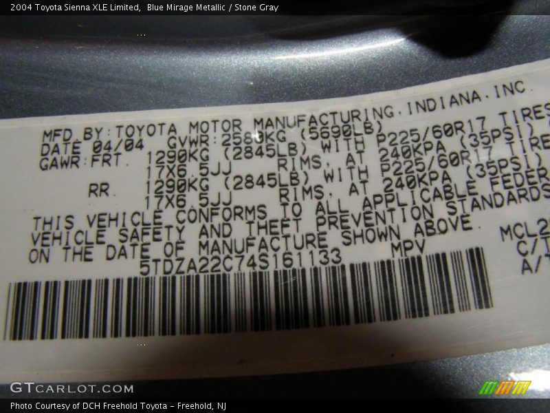 Blue Mirage Metallic / Stone Gray 2004 Toyota Sienna XLE Limited
