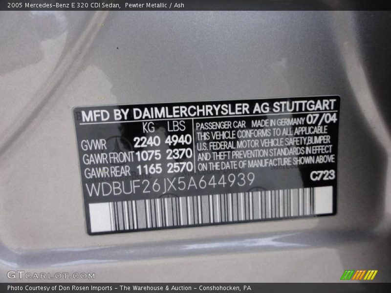 2005 E 320 CDI Sedan Pewter Metallic Color Code 723