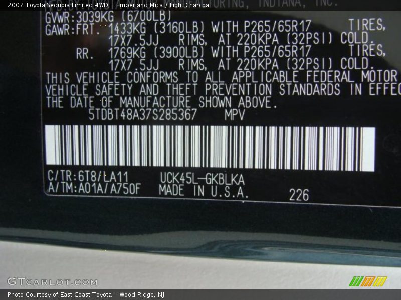 Timberland Mica / Light Charcoal 2007 Toyota Sequoia Limited 4WD