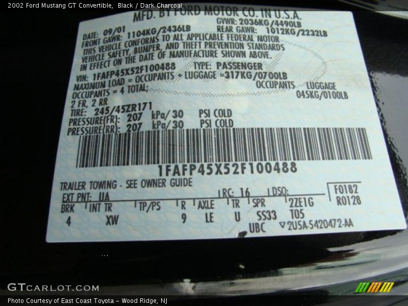Black / Dark Charcoal 2002 Ford Mustang GT Convertible