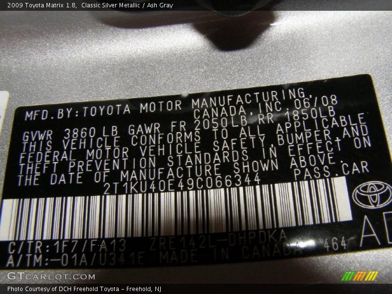 Classic Silver Metallic / Ash Gray 2009 Toyota Matrix 1.8