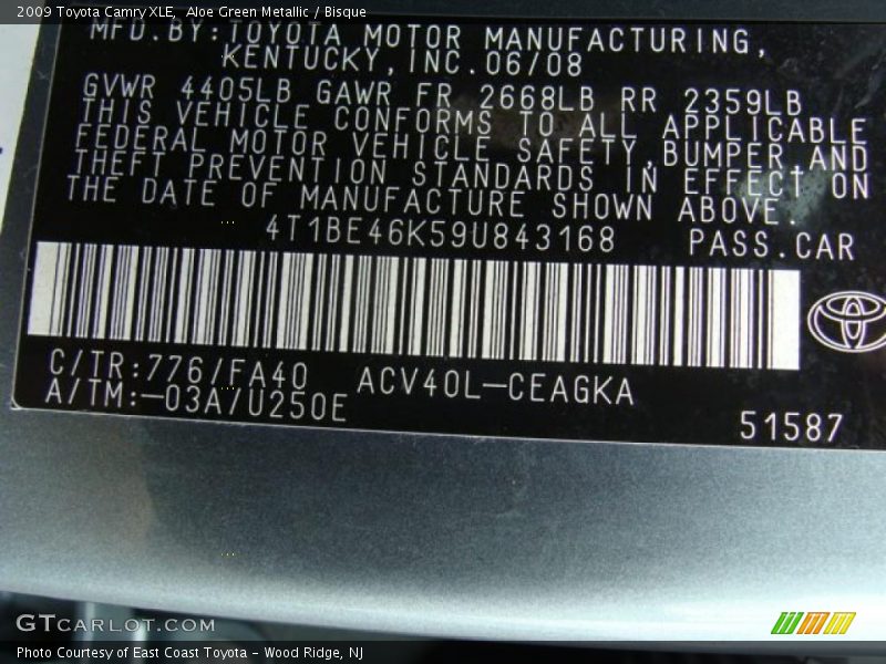 Aloe Green Metallic / Bisque 2009 Toyota Camry XLE