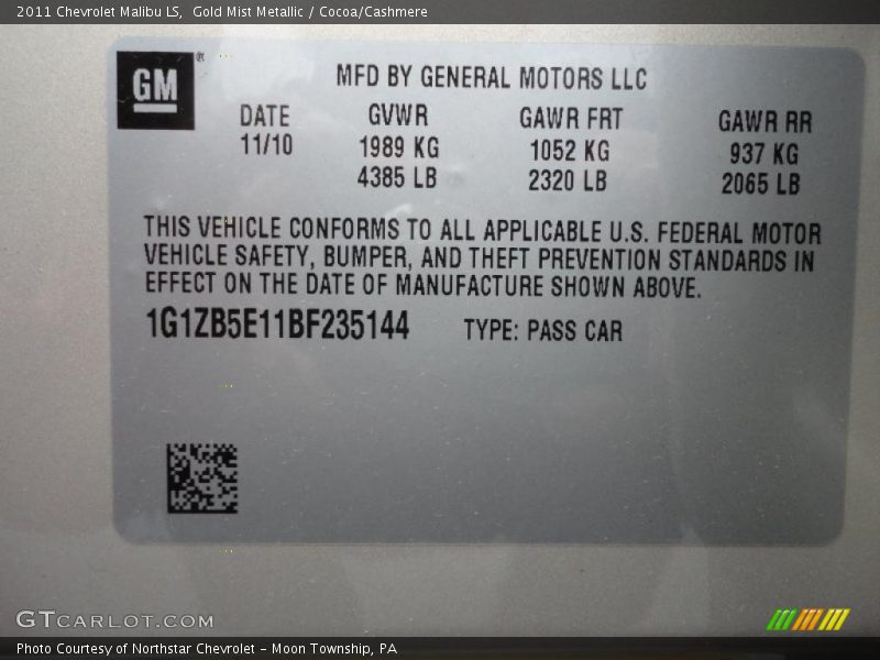 Gold Mist Metallic / Cocoa/Cashmere 2011 Chevrolet Malibu LS