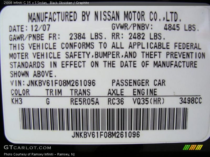 Black Obsidian / Graphite 2008 Infiniti G 35 x S Sedan