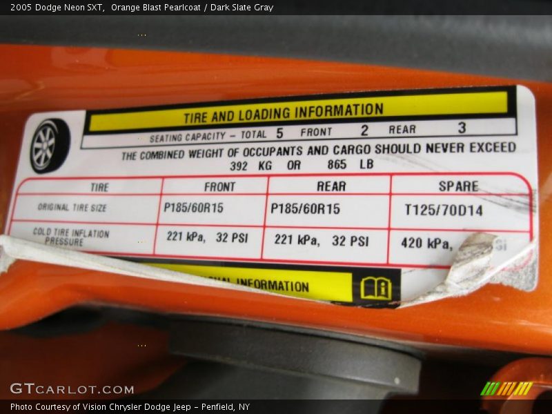 Info Tag of 2005 Neon SXT