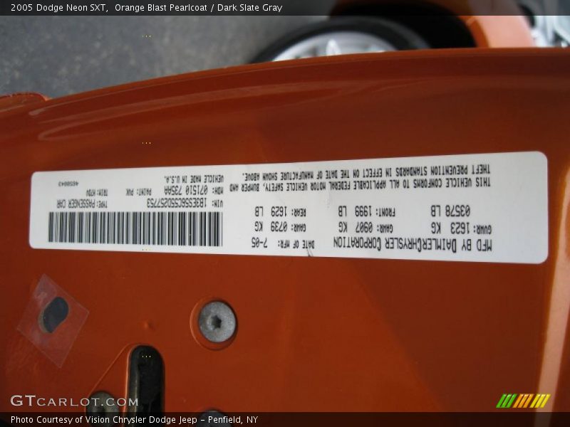 Orange Blast Pearlcoat / Dark Slate Gray 2005 Dodge Neon SXT