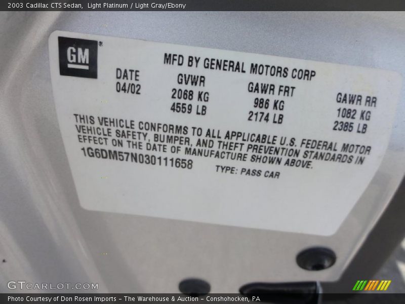 Light Platinum / Light Gray/Ebony 2003 Cadillac CTS Sedan