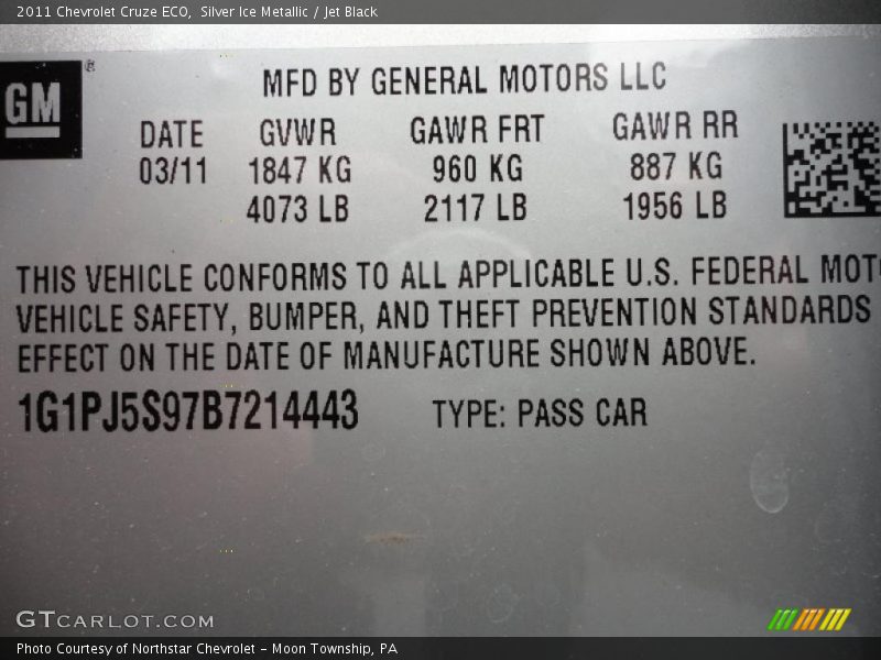 Silver Ice Metallic / Jet Black 2011 Chevrolet Cruze ECO