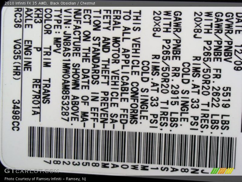 Black Obsidian / Chestnut 2010 Infiniti FX 35 AWD