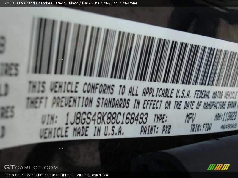 Black / Dark Slate Gray/Light Graystone 2008 Jeep Grand Cherokee Laredo